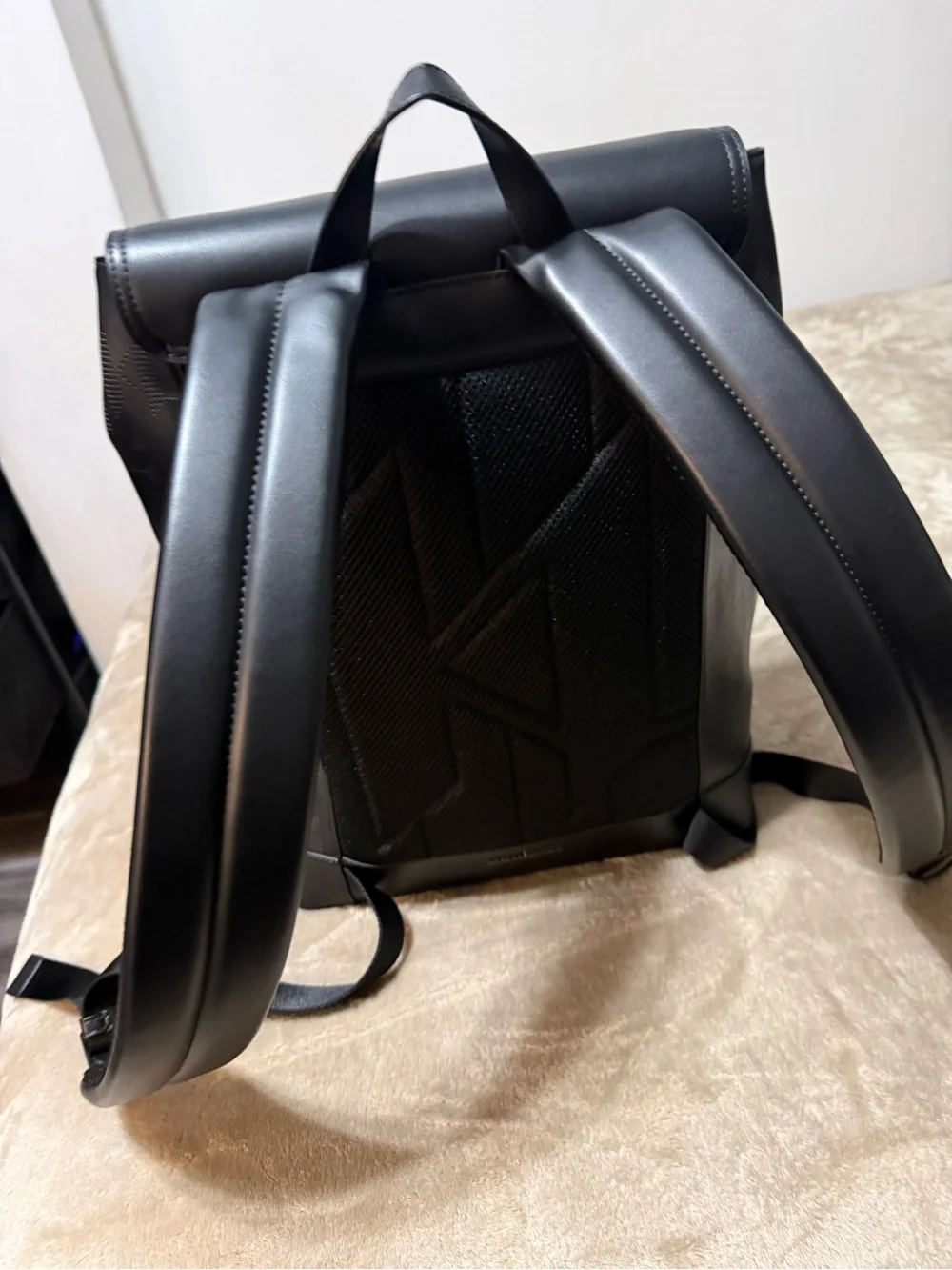 Men Karl Lagerfeld Black Perforated Leather Backpack